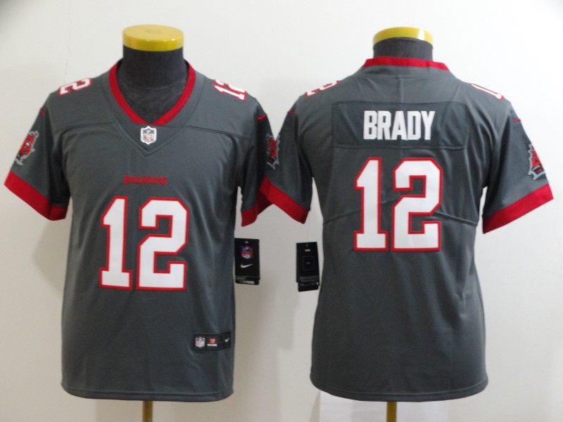 Youth Tampa Bay Buccaneers Grey #12 Tom Brady Vapor Untouchable Limited Stitched Jersey